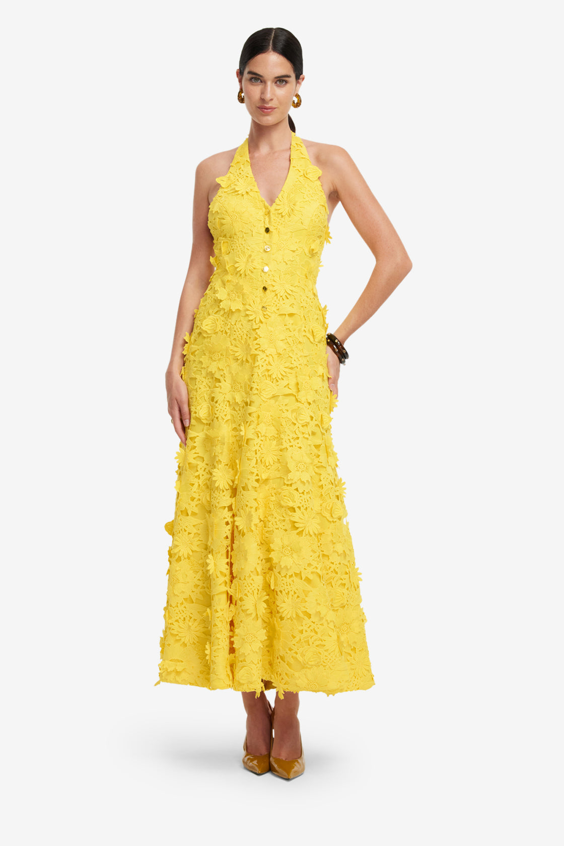 Exclusive LEO LIN Juliette Lace Halterneck Maxi Dress - Sunshine