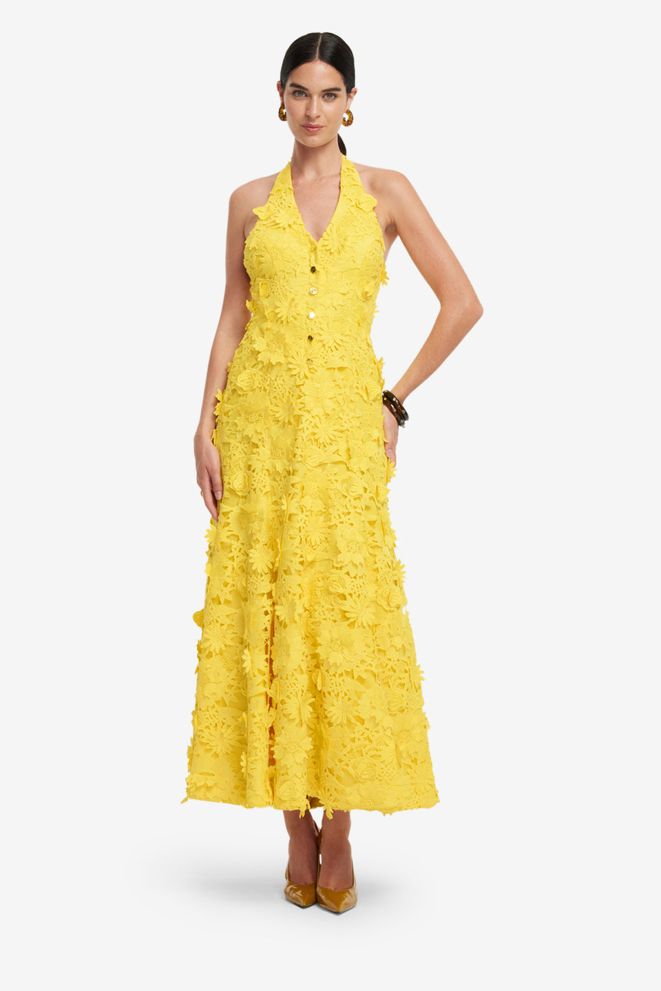 Exclusive LEO LIN Juliette Lace Halterneck Maxi Dress - Sunshine