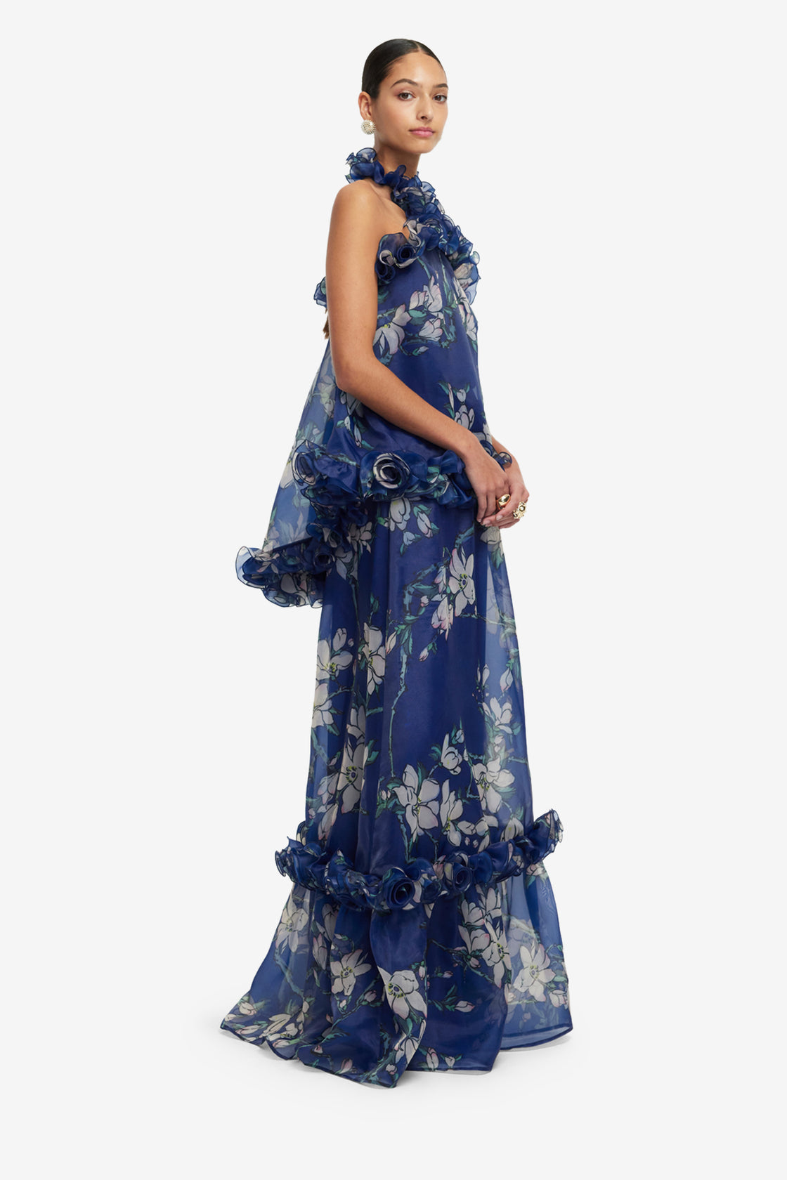 Exclusive LEO LIN Paige Ruffled Maxi Skirt - Midnight Magnolia Print