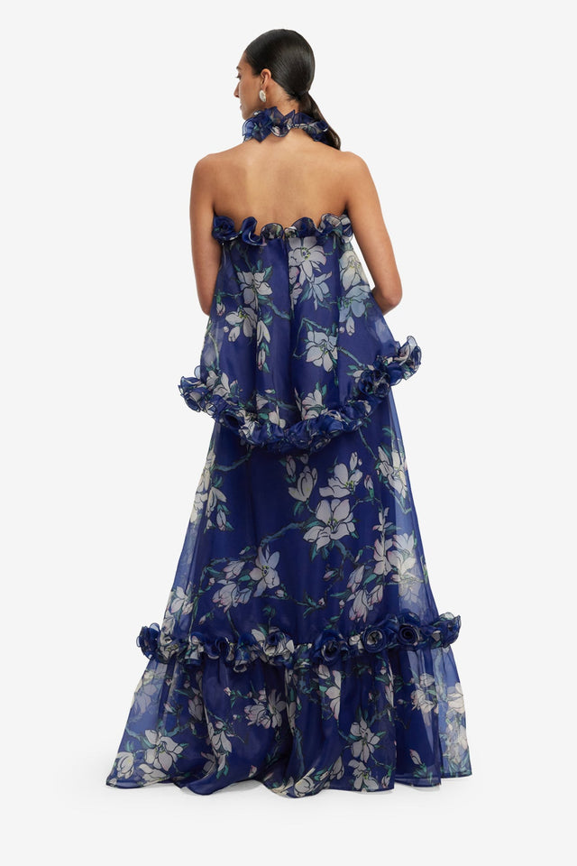 Exclusive LEO LIN Paige Ruffled Maxi Skirt - Midnight Magnolia Print