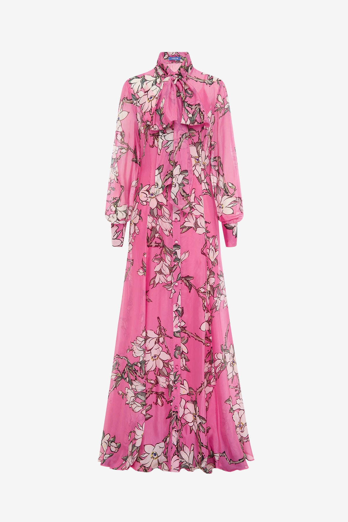 Lilith Tie Neck Maxi Dress - Pink Magnolia Print – LEO LIN