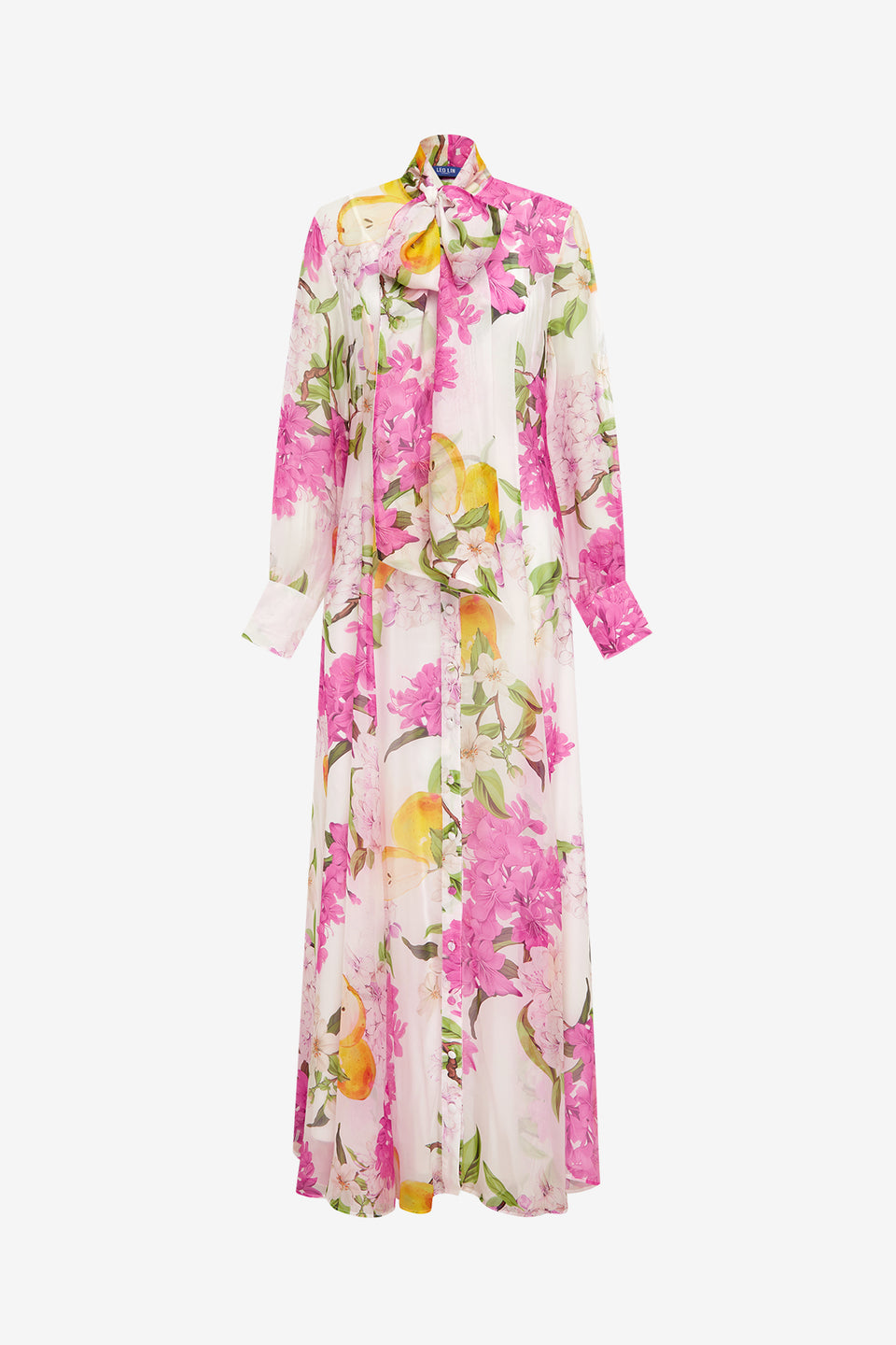 Lilith Tie Neck Maxi Dress - Floral Pear Print Dress Maxi