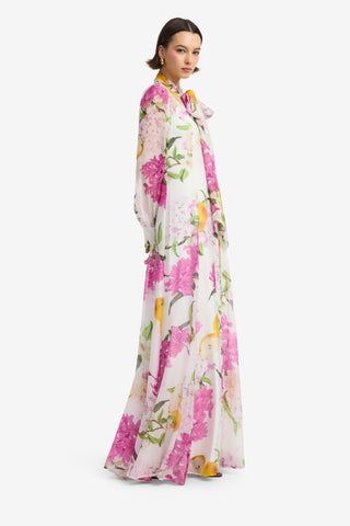 Lilith Tie Neck Maxi Dress - Floral Pear Print Dress Maxi