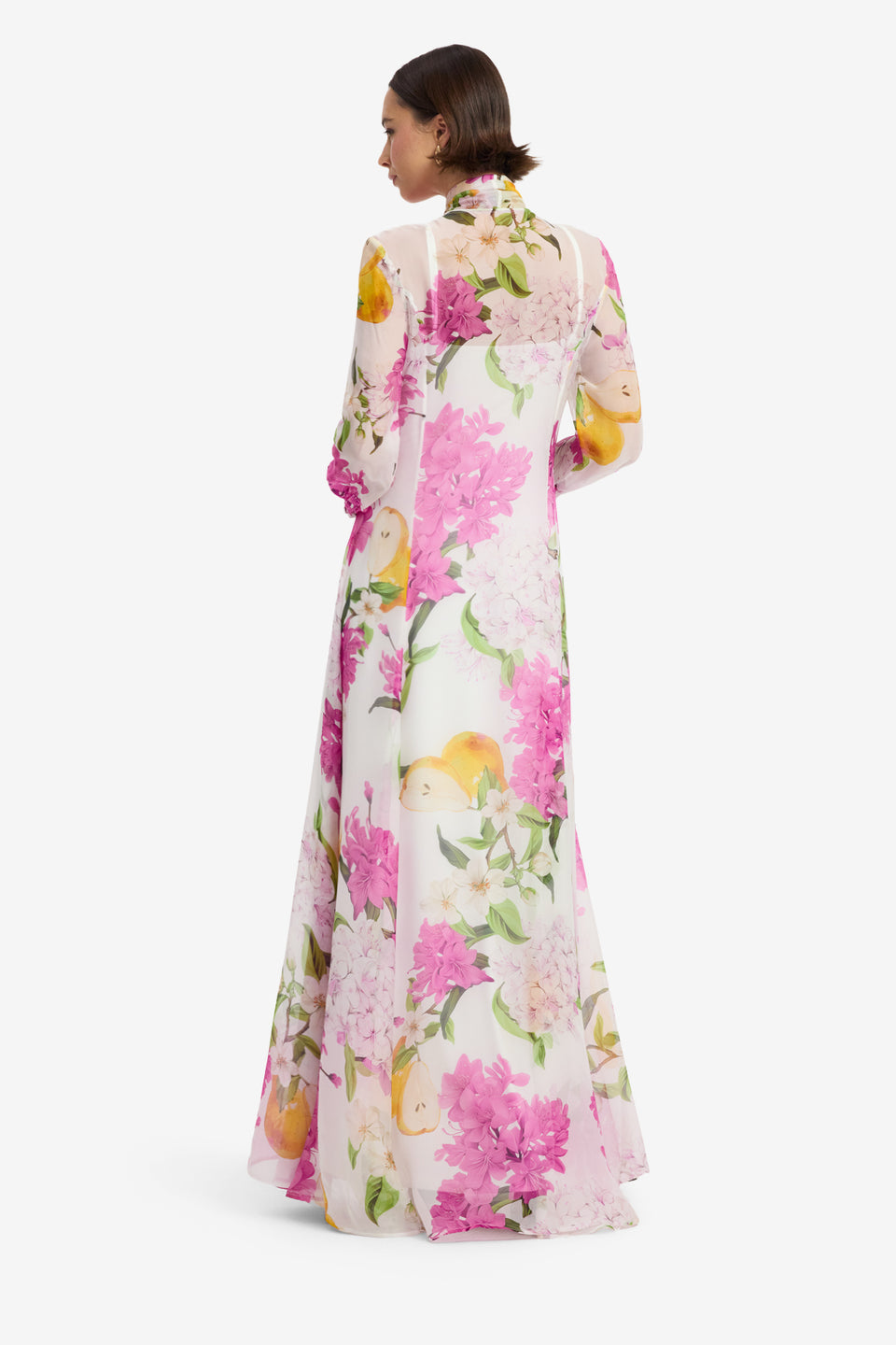 Lilith Tie Neck Maxi Dress - Floral Pear Print Dress Maxi