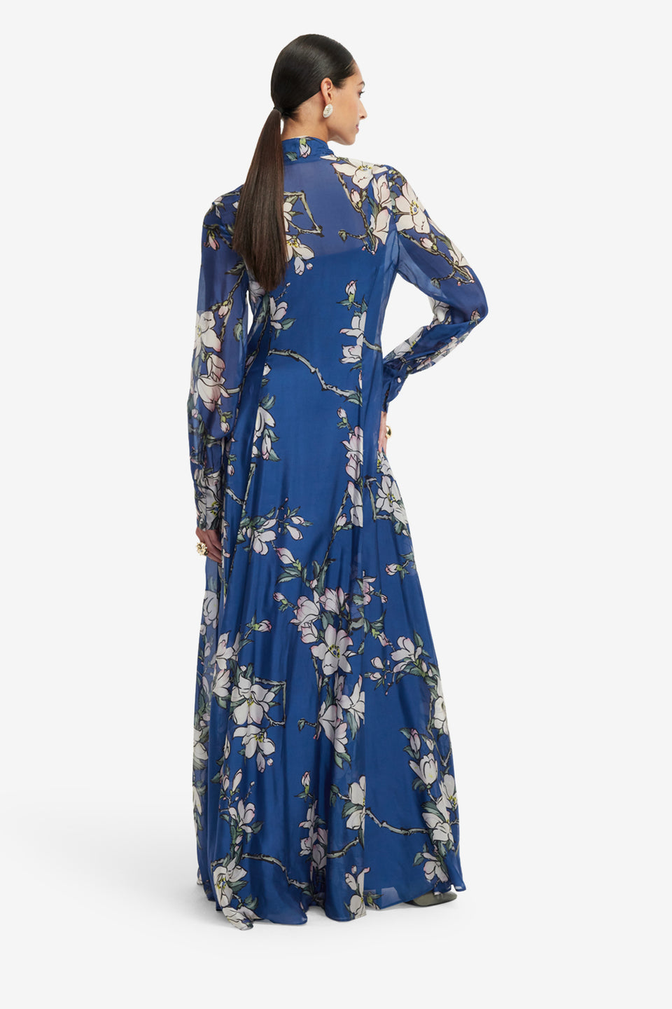 Exclusive LEO LIN Lilith Tie Neck Maxi Dress - Midnight Magnolia Print