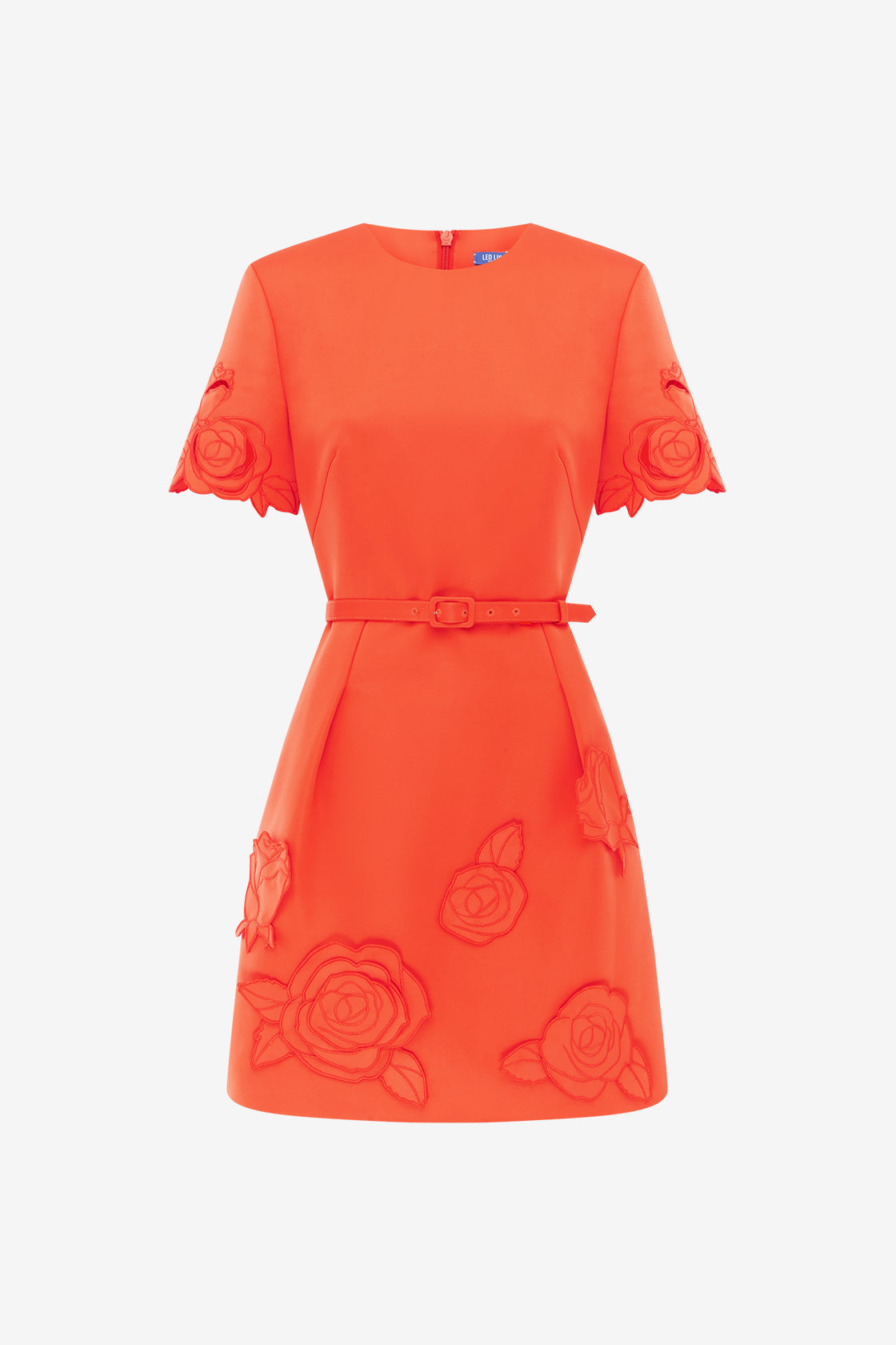 Exclusive LEO LIN Aurelie Applique Short Sleeve Mini Dress - Saffron