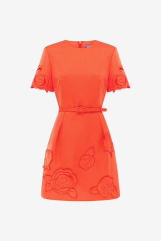 Exclusive LEO LIN Aurelie Applique Short Sleeve Mini Dress - Saffron