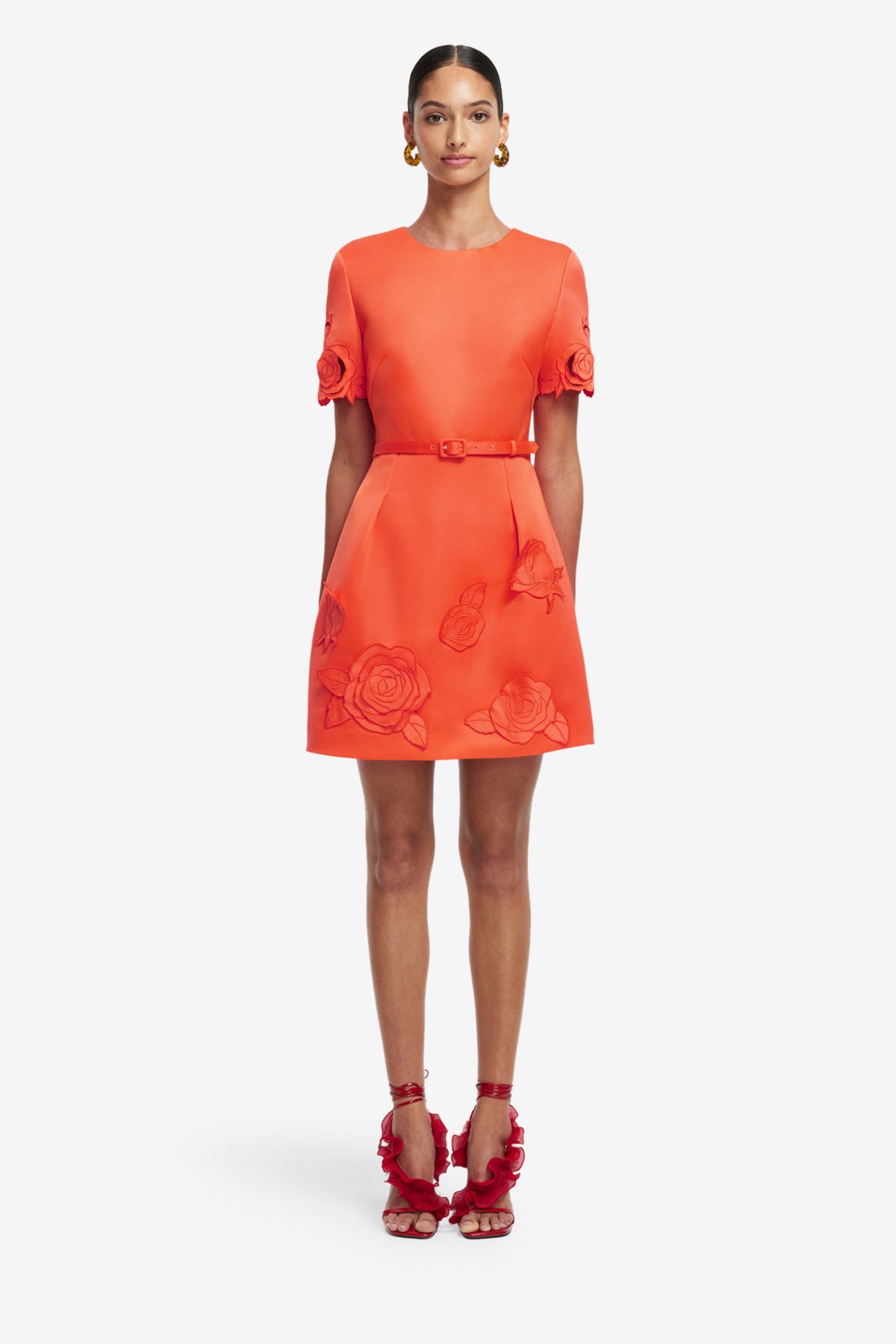 Aurelie Appliqué Short Sleeve Mini Dress - Saffron – LEO LIN