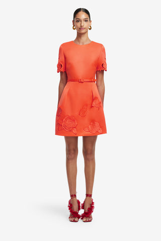 Exclusive LEO LIN Aurelie Applique Short Sleeve Mini Dress - Saffron