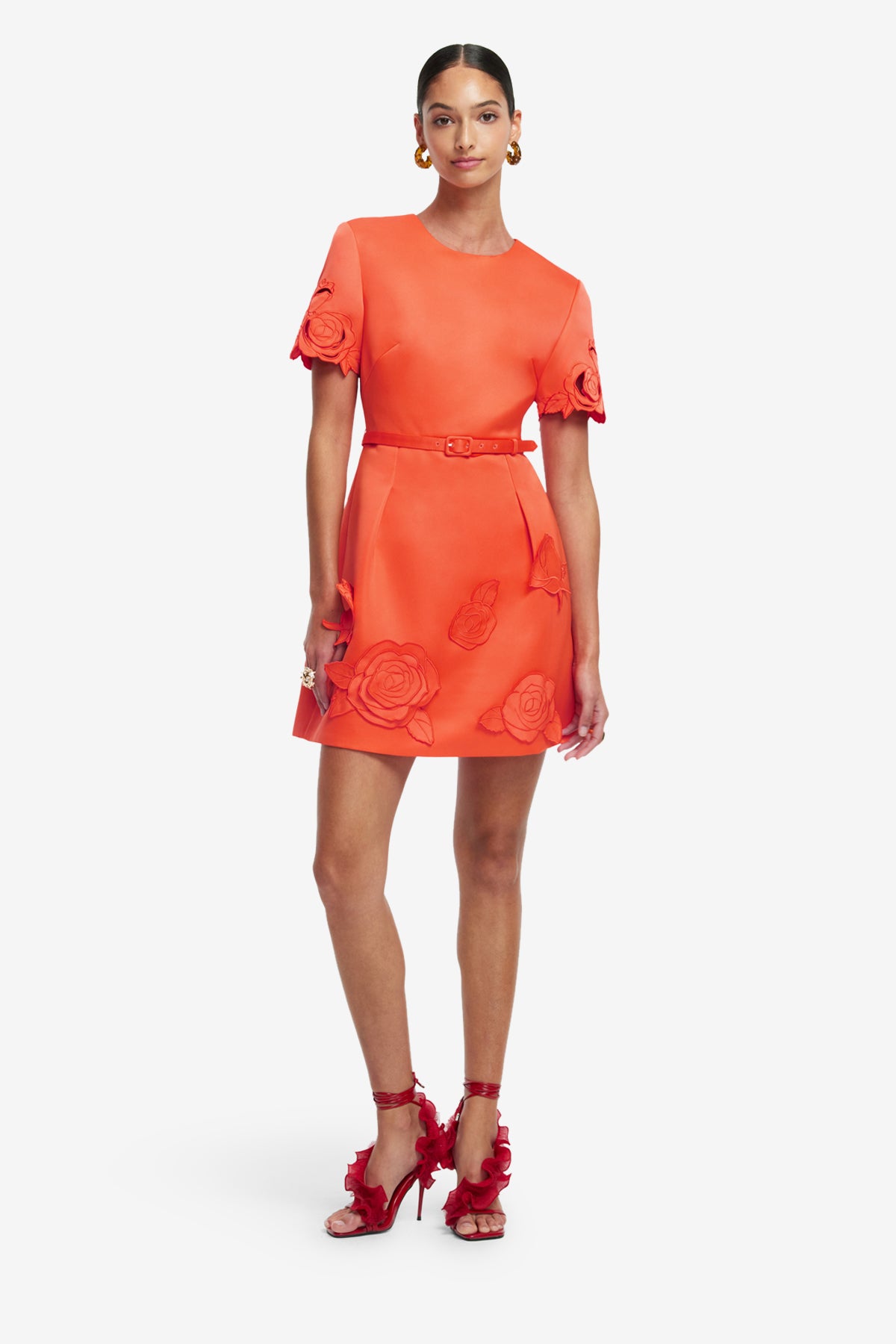 Aurelie Appliqué Short Sleeve Mini Dress - Saffron – LEO LIN