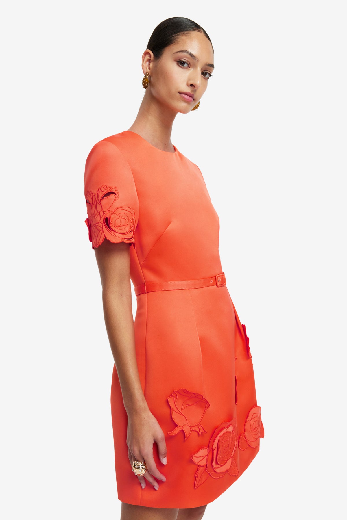 Aurelie Appliqué Short Sleeve Mini Dress - Saffron – LEO LIN
