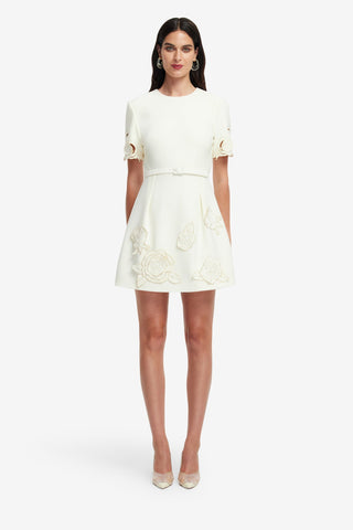Exclusive LEO LIN Aurelie Applique Short Sleeve Mini Dress - Vanilla