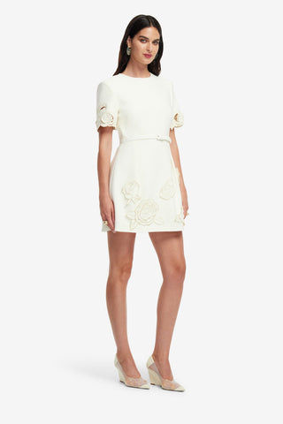 Exclusive LEO LIN Aurelie Applique Short Sleeve Mini Dress - Vanilla