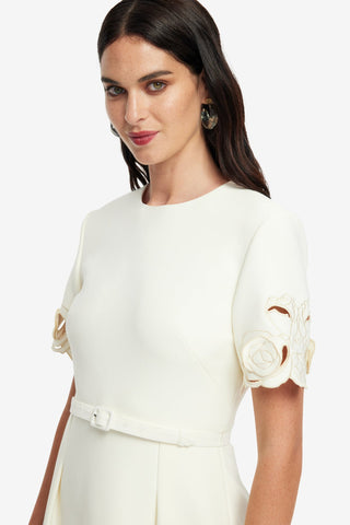 Exclusive LEO LIN Aurelie Applique Short Sleeve Mini Dress - Vanilla