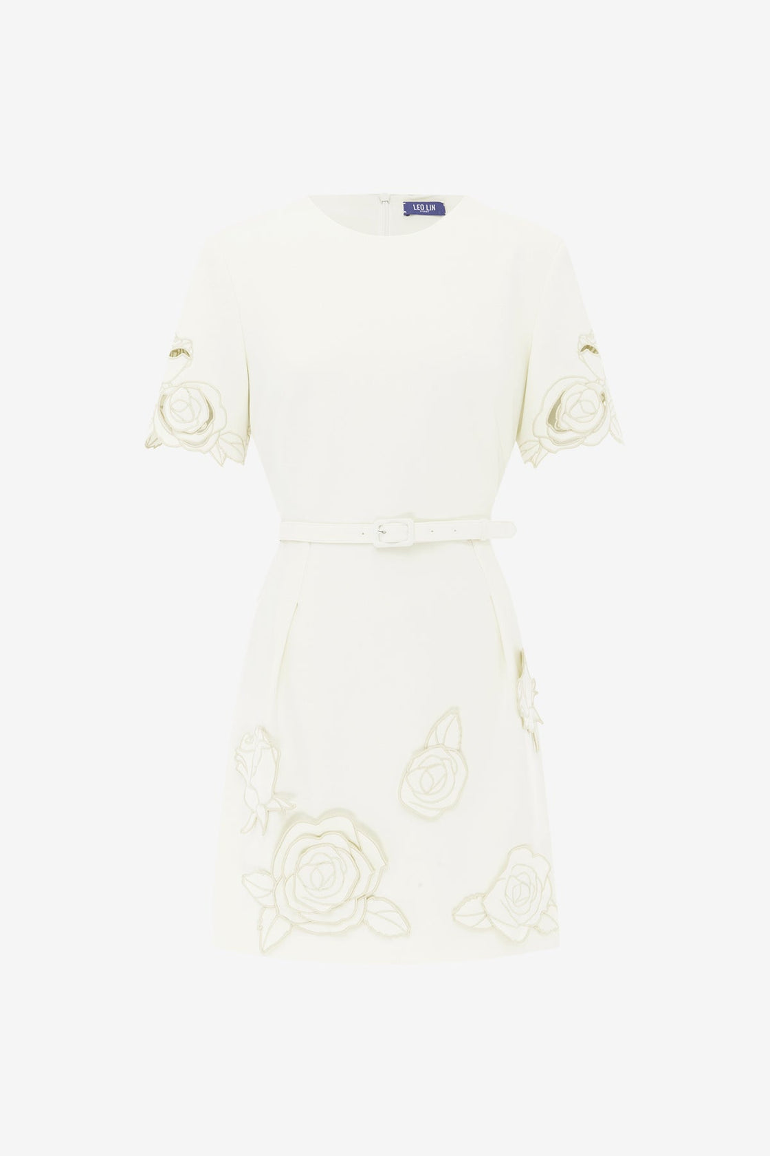 Exclusive LEO LIN Aurelie Applique Short Sleeve Mini Dress - Vanilla