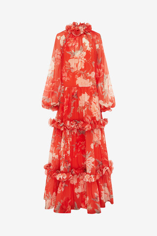 Exclusive LEO LIN Angela Ruffled Maxi Dress - Saffron Peony Print