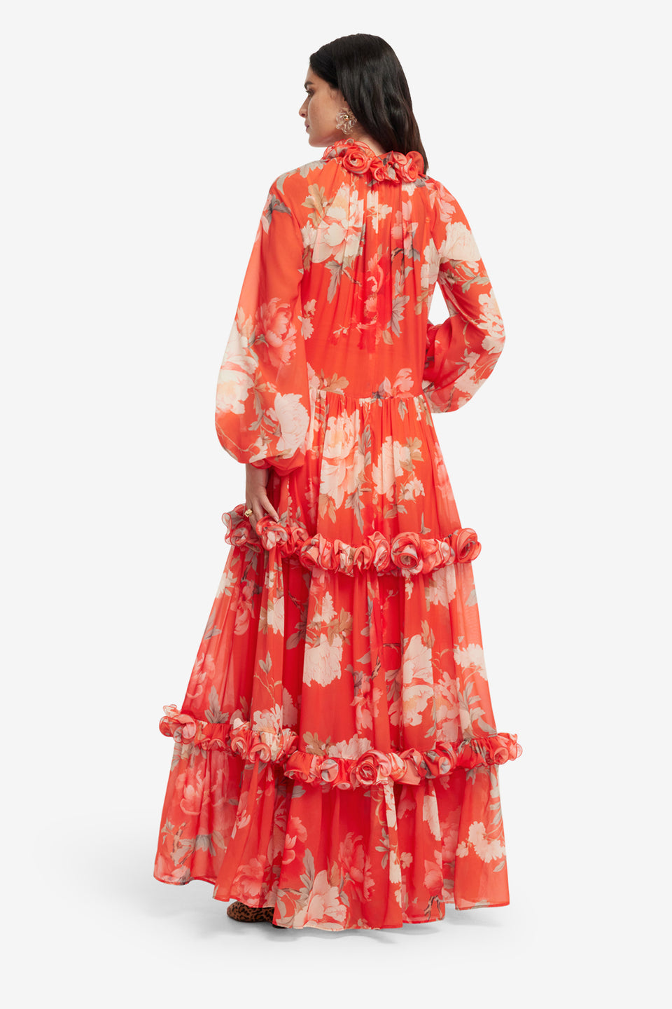 Exclusive LEO LIN Angela Ruffled Maxi Dress - Saffron Peony Print