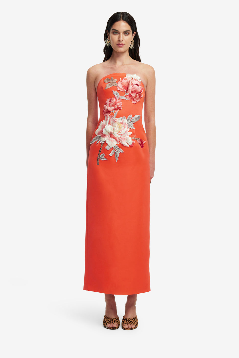 Exclusive LEO LIN Ava Applique Floral Bustier Maxi Dress - Saffron