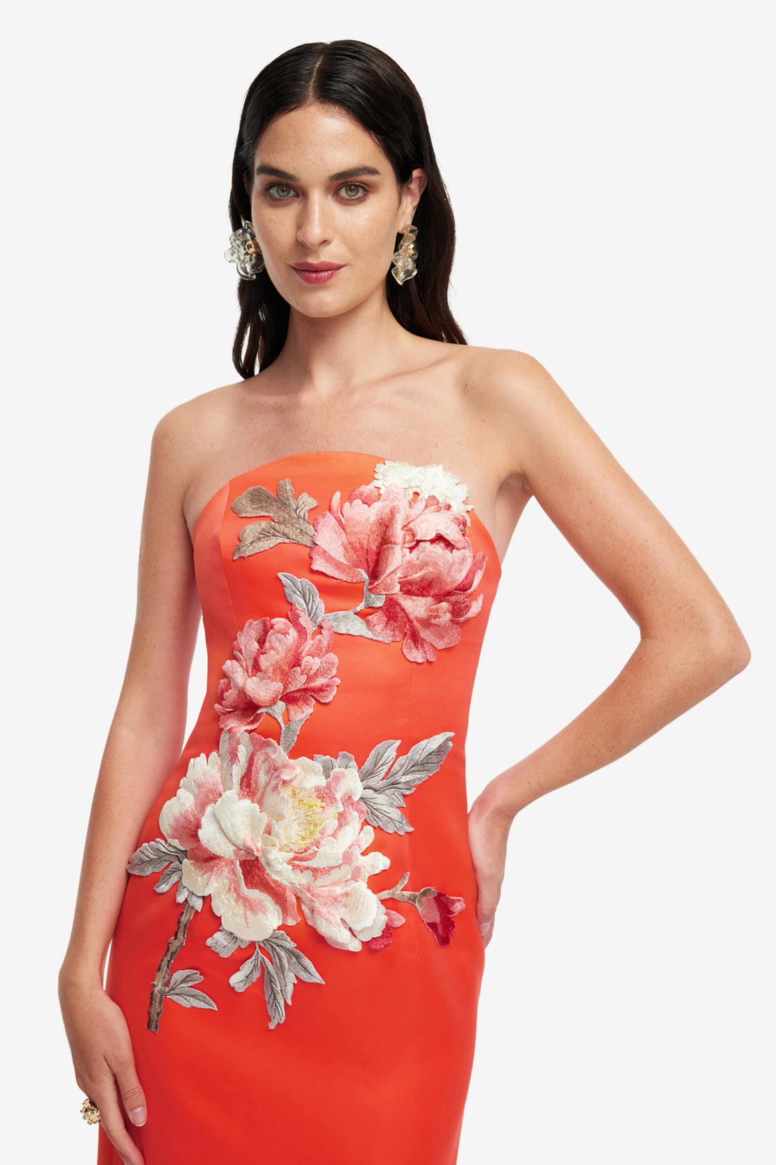 Exclusive LEO LIN Ava Applique Floral Bustier Maxi Dress - Saffron