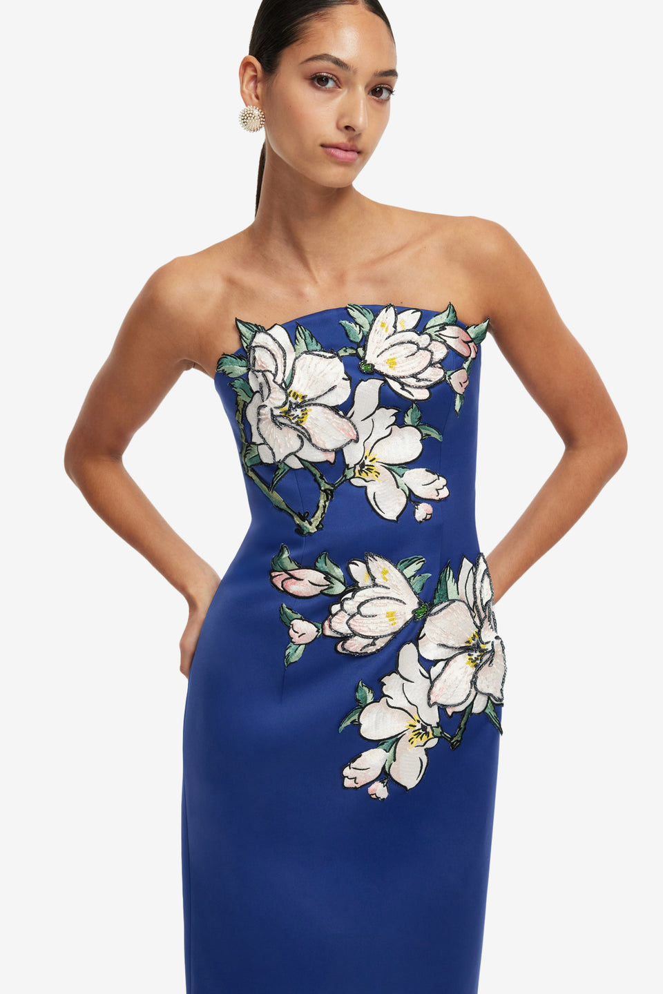 Exclusive LEO LIN Ava Applique Floral Bustier Maxi Dress - Midnight