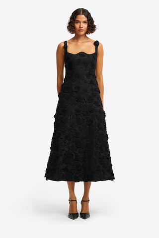Exclusive LEO LIN Odette Lace Midi Dress - Ebony