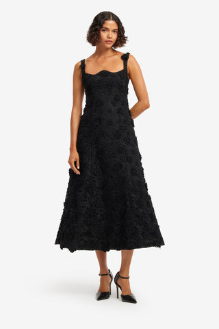 Exclusive LEO LIN Odette Lace Midi Dress - Ebony