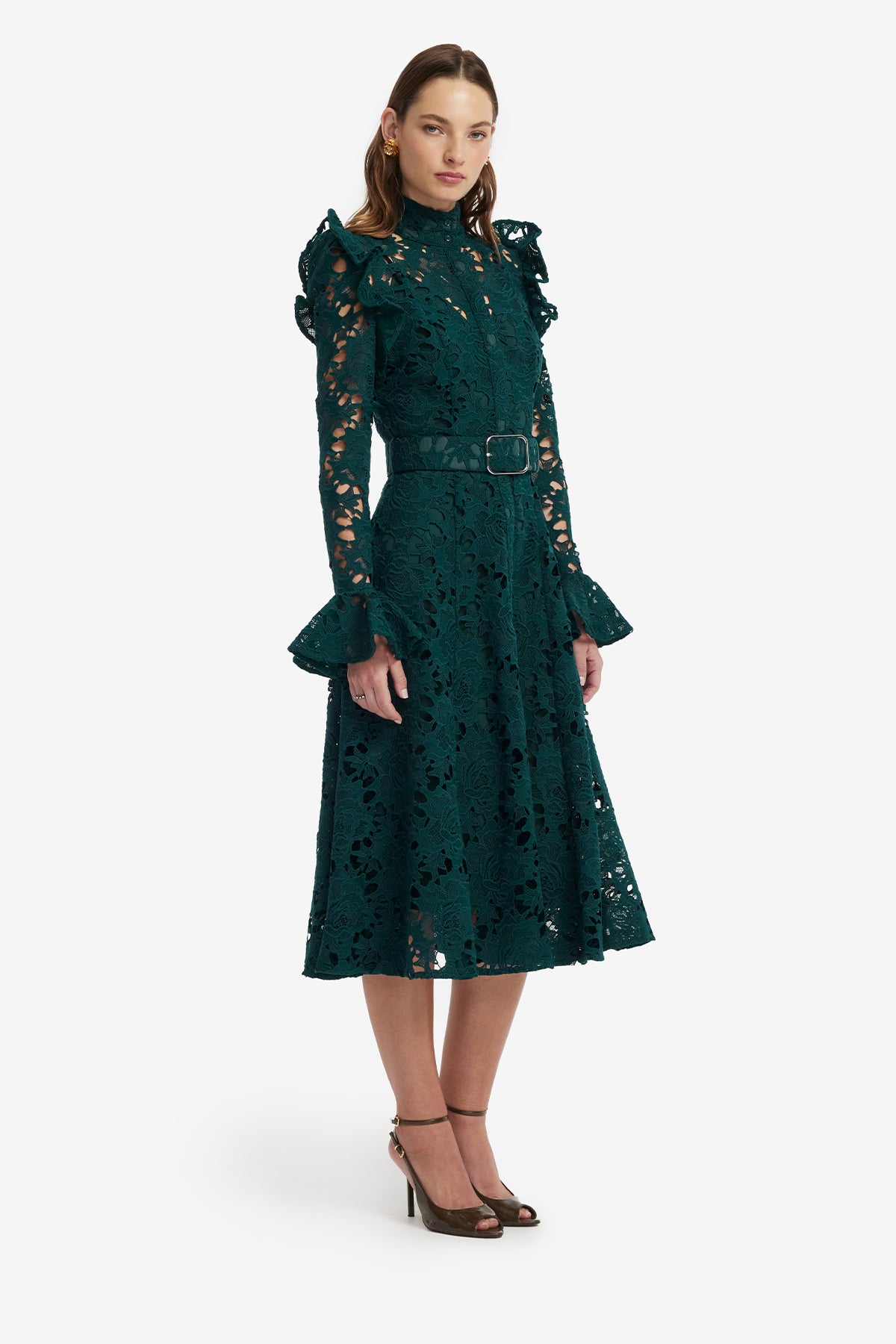 Aliyah Lace Butterfly Sleeve Midi Dress - Emerald – LEO LIN