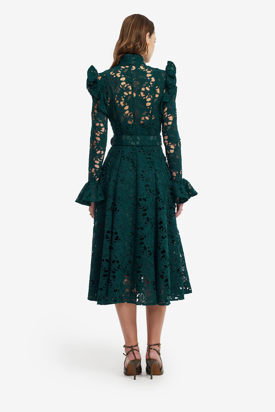 Aliyah Lace Butterfly Sleeve Midi Dress - Emerald Dress Midi