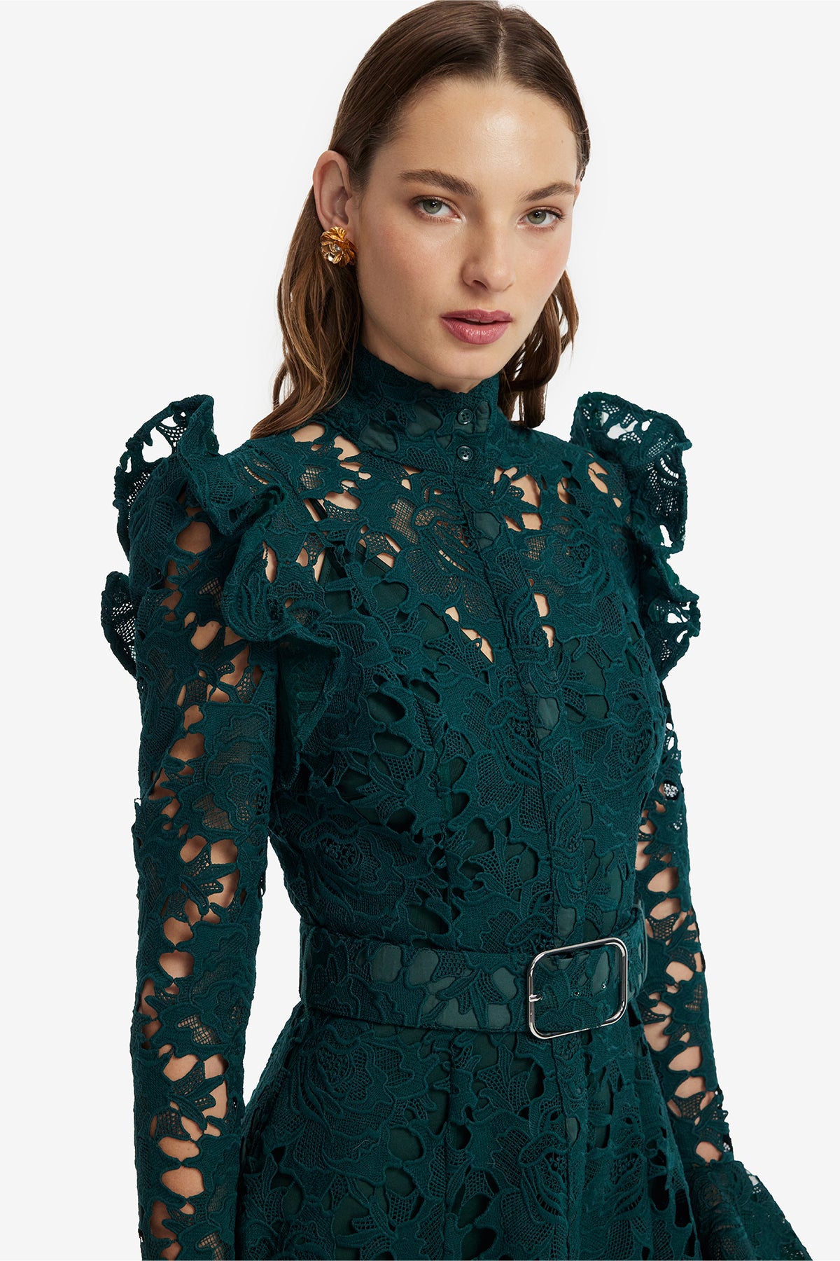 Aliyah Lace Butterfly Sleeve Midi Dress - Emerald – LEO LIN