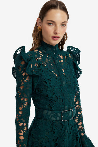 Aliyah Lace Butterfly Sleeve Midi Dress - Emerald Dress Midi