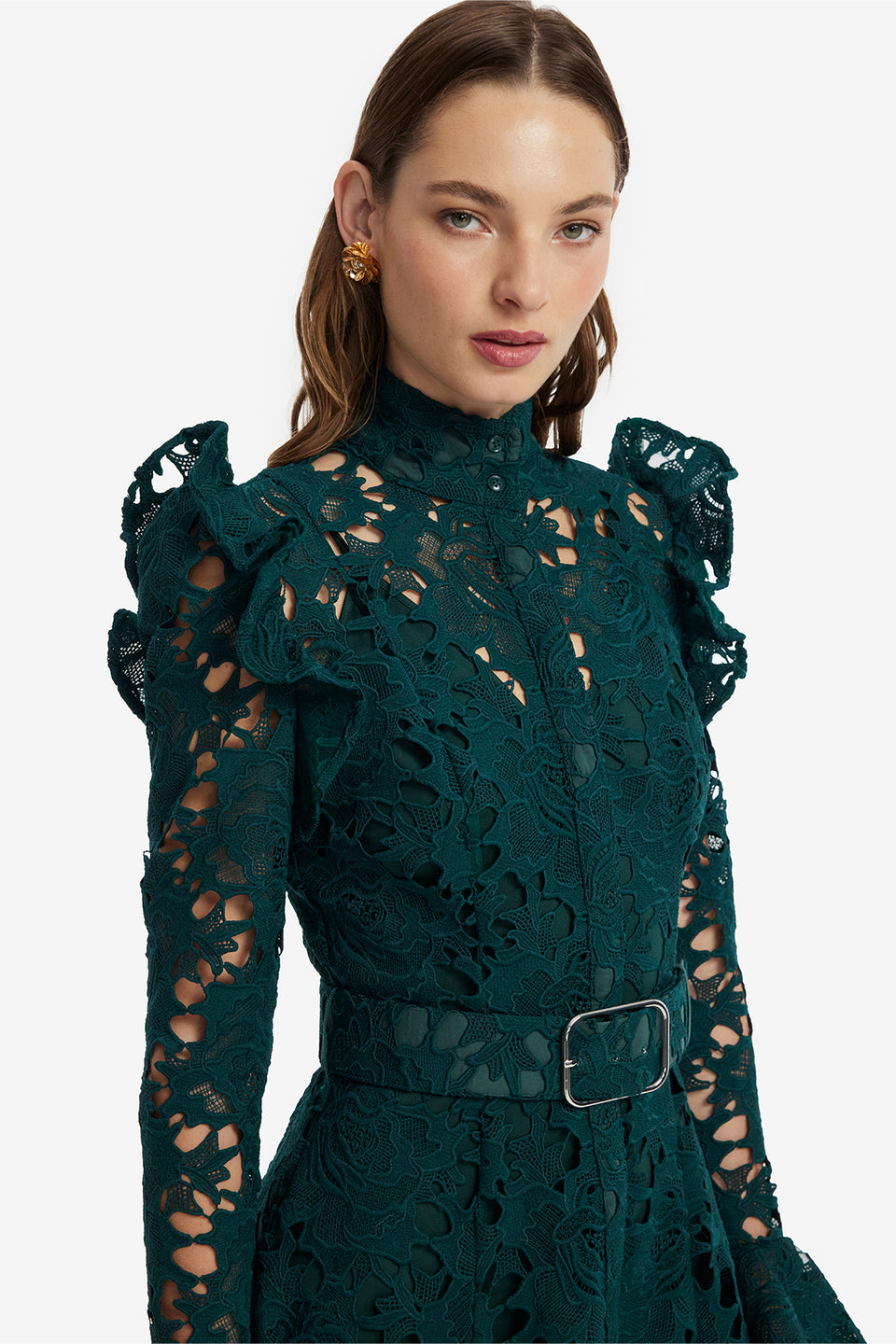 Aliyah Lace Butterfly Sleeve Midi Dress - Emerald Dress Midi