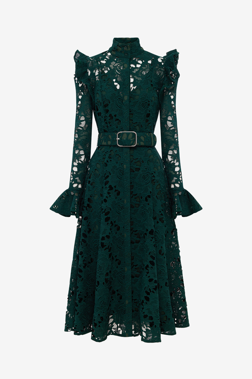 Aliyah Lace Butterfly Sleeve Midi Dress - Emerald Dress Midi