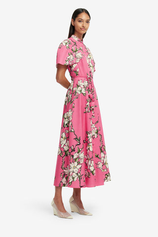 Exclusive LEO LIN Bianca Short Sleeve Midi Dress - Pink Magnolia Print