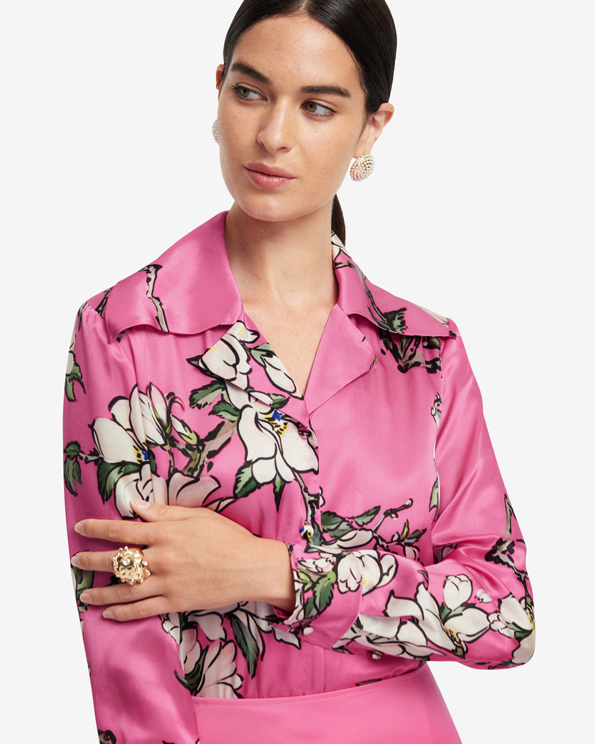 Sandra Silk Blouse - Pink Magnolia Print – LEO LIN