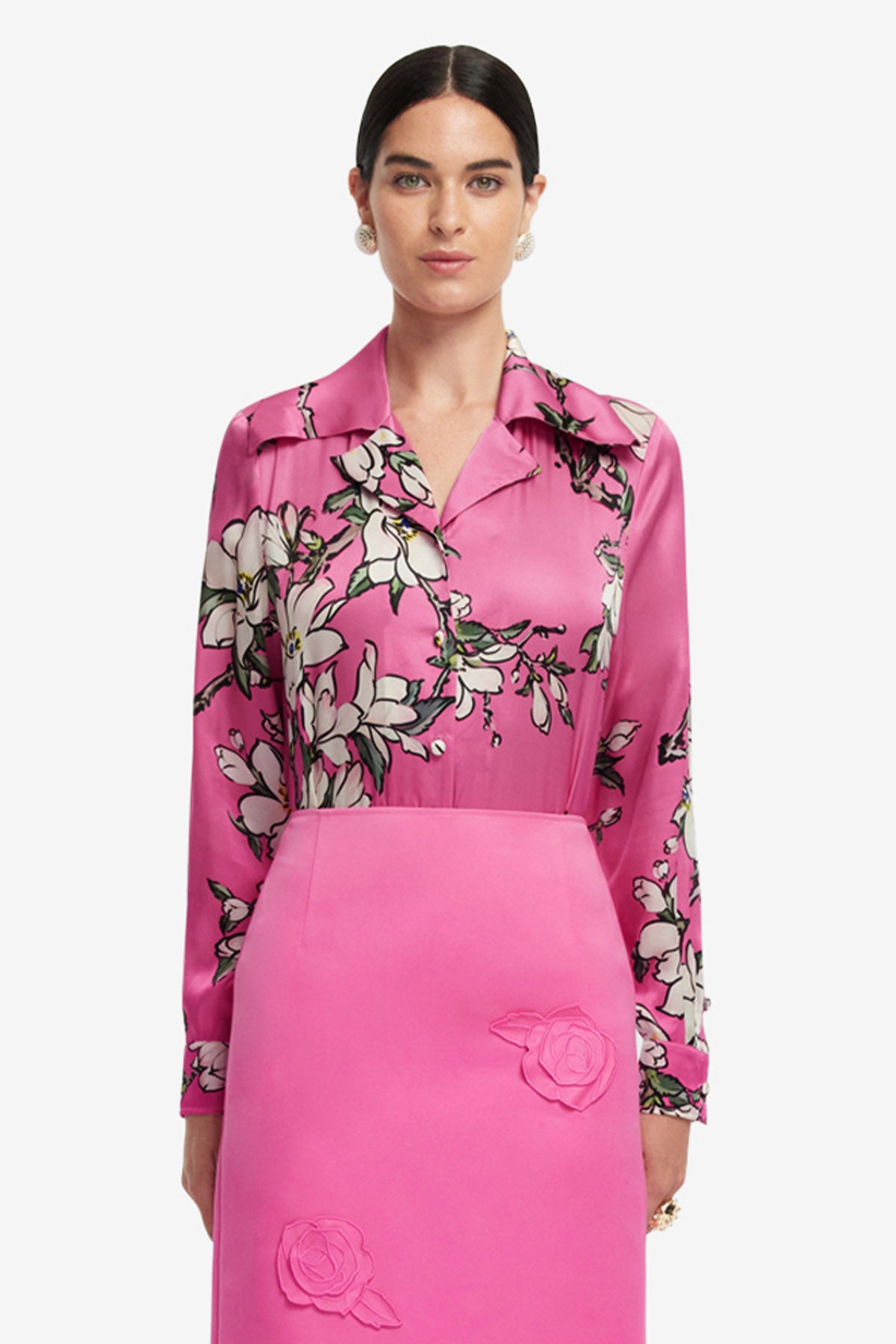 Sandra Silk Blouse - Pink Magnolia Print – LEO LIN