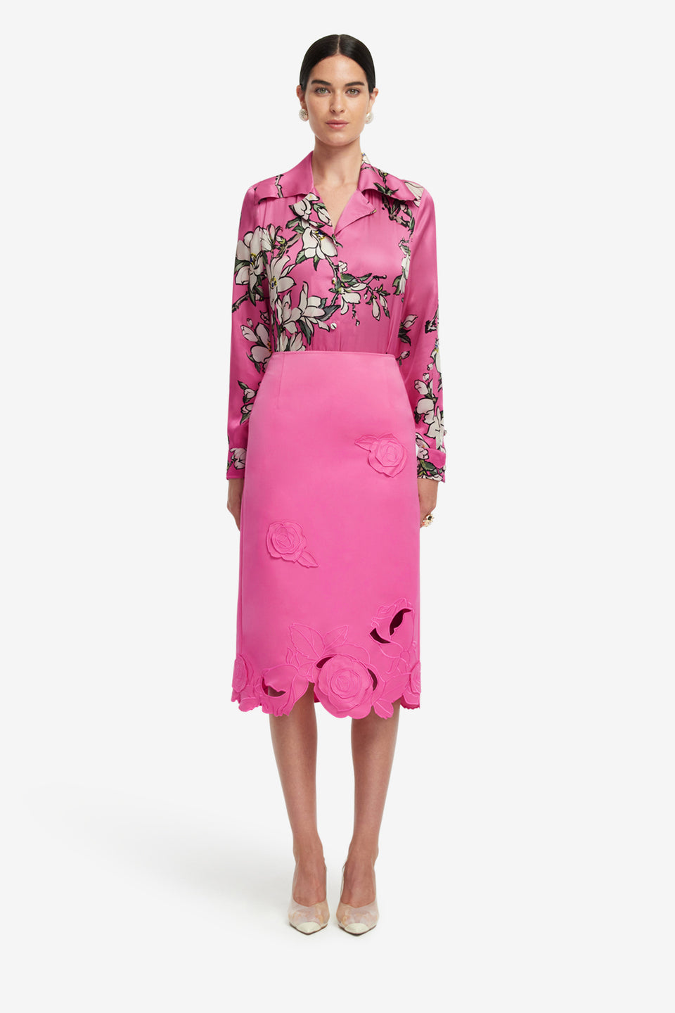 Exclusive LEO LIN Carly Appliqué Midi Skirt - Pink