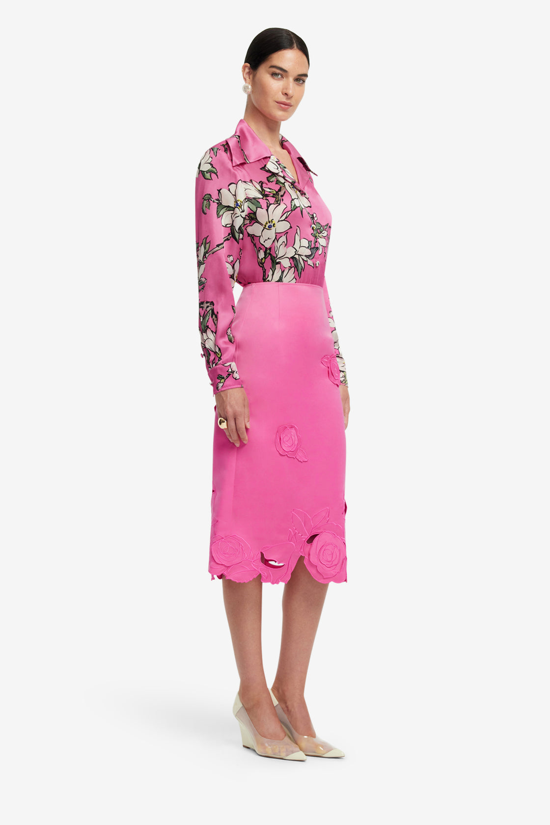 Exclusive LEO LIN Carly Appliqué Midi Skirt - Pink