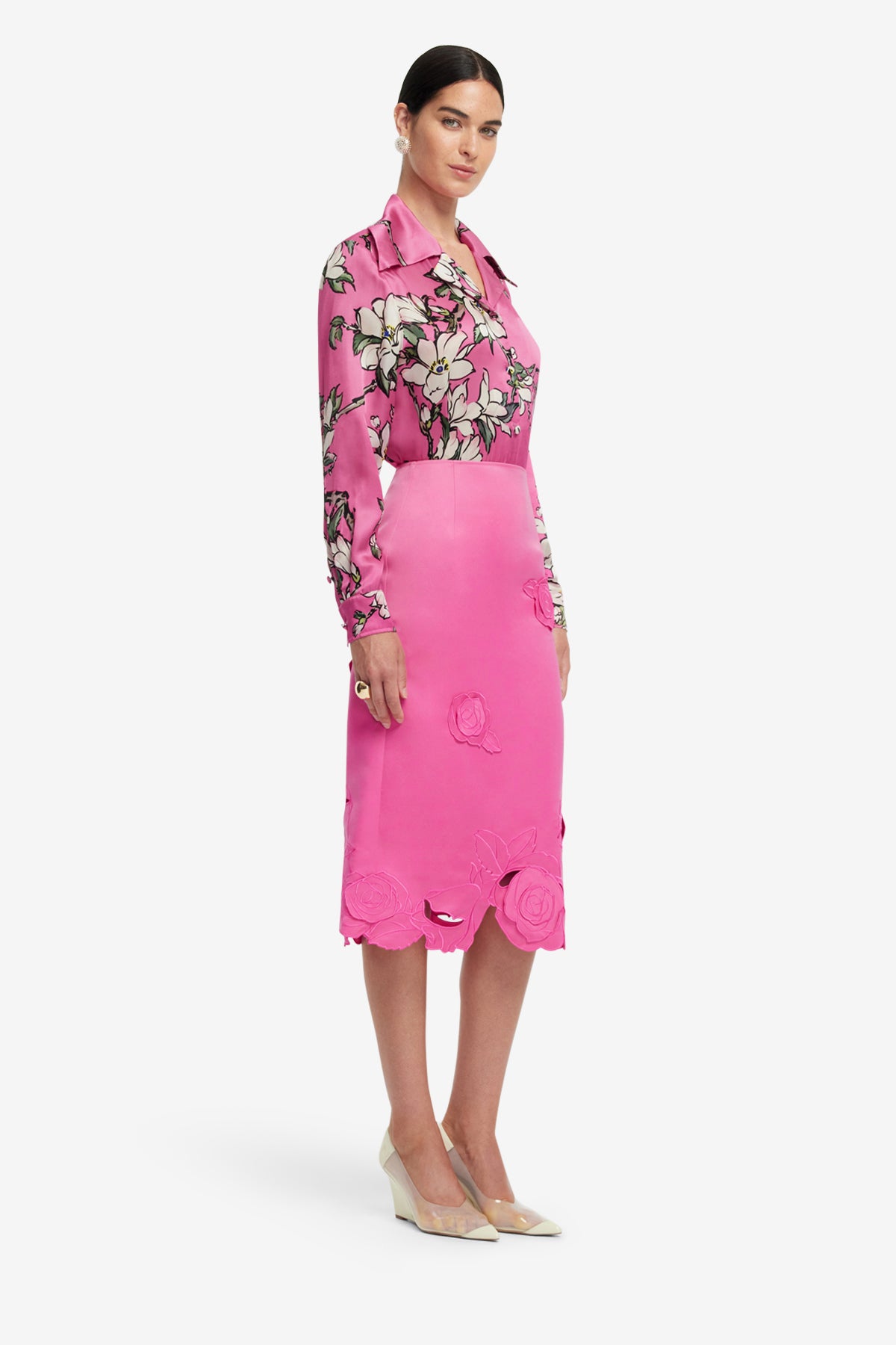 Sandra Silk Blouse - Pink Magnolia Print – LEO LIN