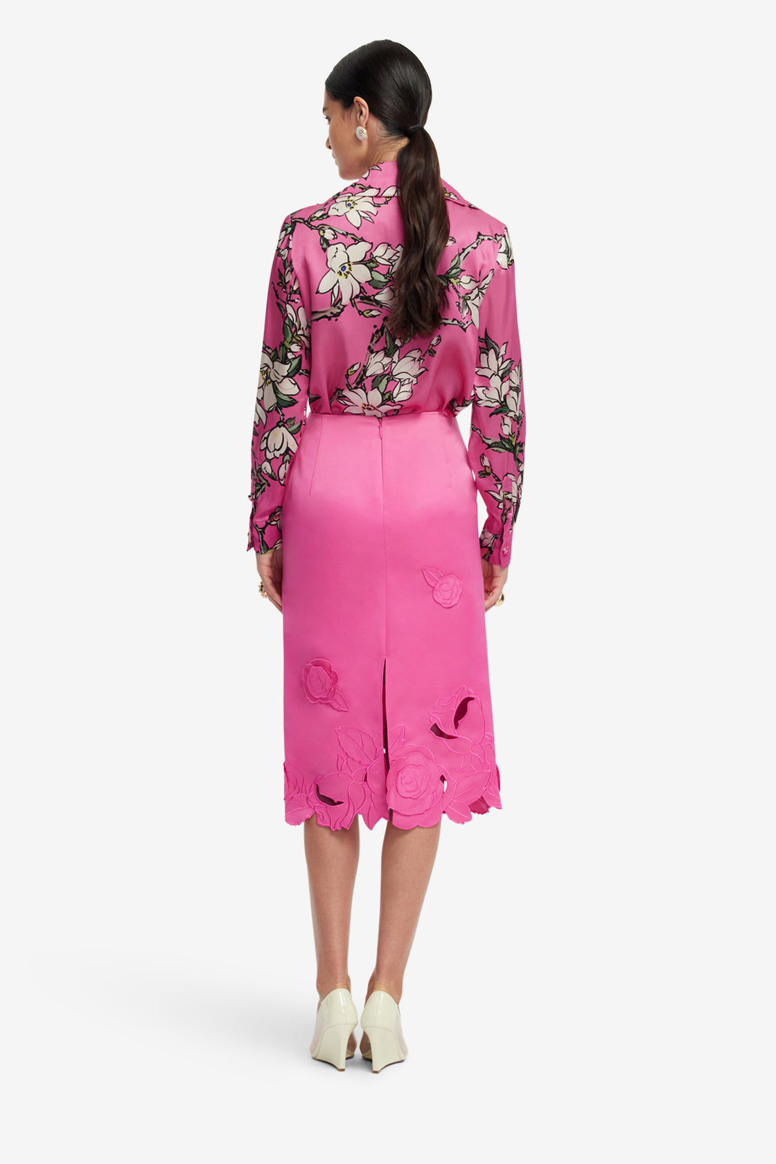 Exclusive LEO LIN Sandra Silk Blouse - Pink Magnolia Print