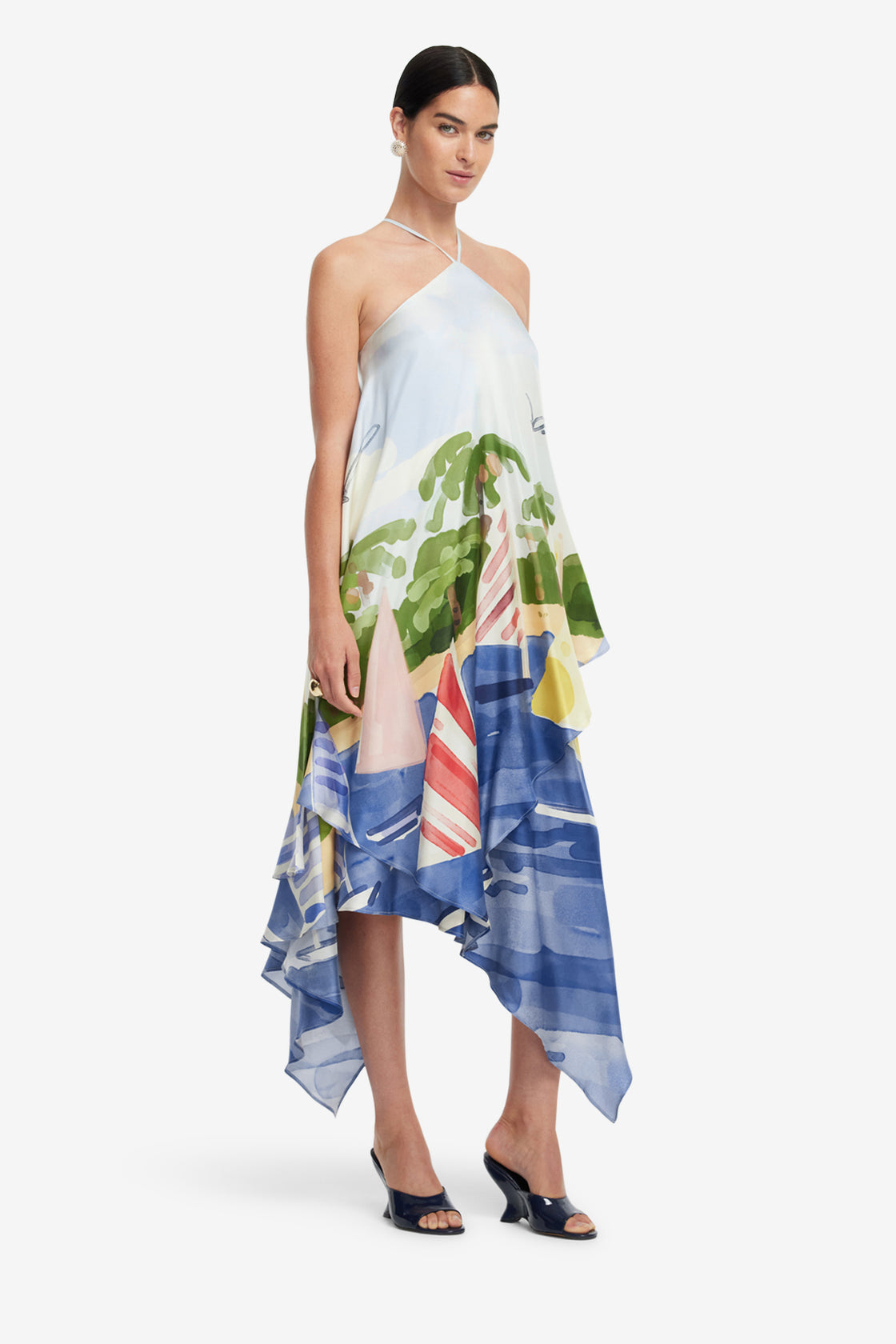 Exclusive LEO LIN Sally Halterneck Maxi Dress - Nautical Print