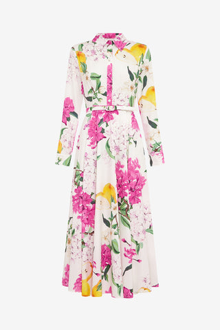 Zara Shirt Midi Dress - Floral Pear Print Dress Midi