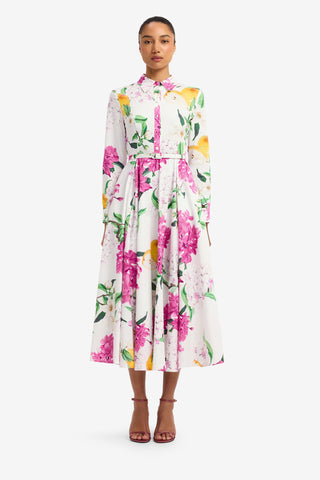 Zara Shirt Midi Dress - Floral Pear Print Dress Midi