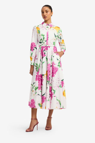 Zara Shirt Midi Dress - Floral Pear Print Dress Midi