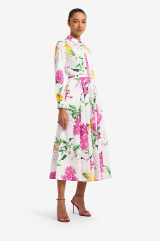 Zara Shirt Midi Dress - Floral Pear Print Dress Midi