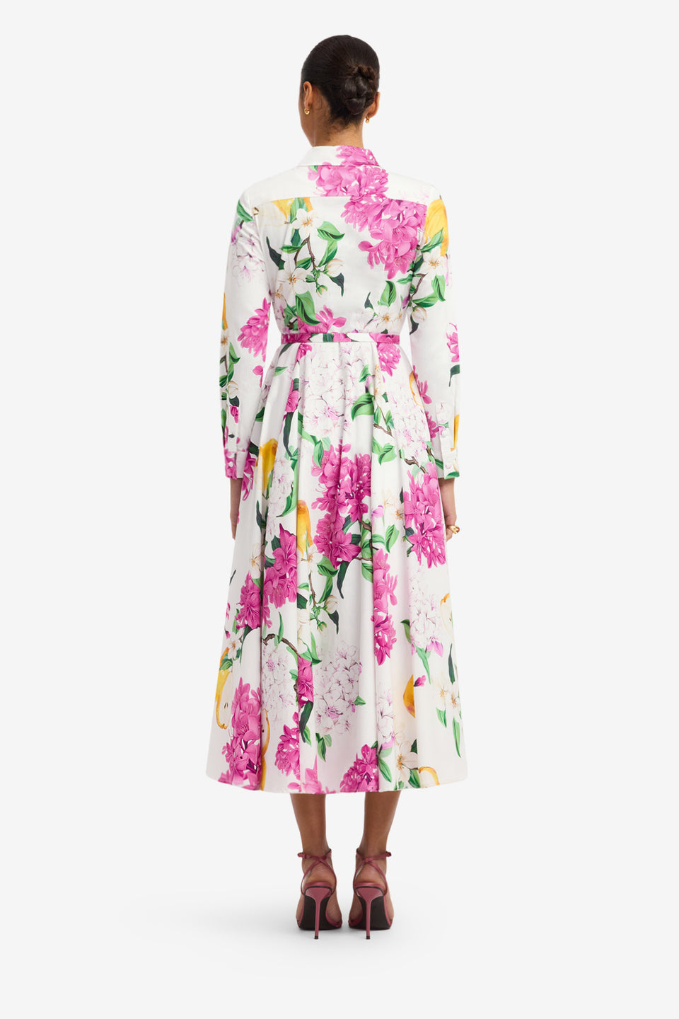 Zara Shirt Midi Dress - Floral Pear Print Dress Midi