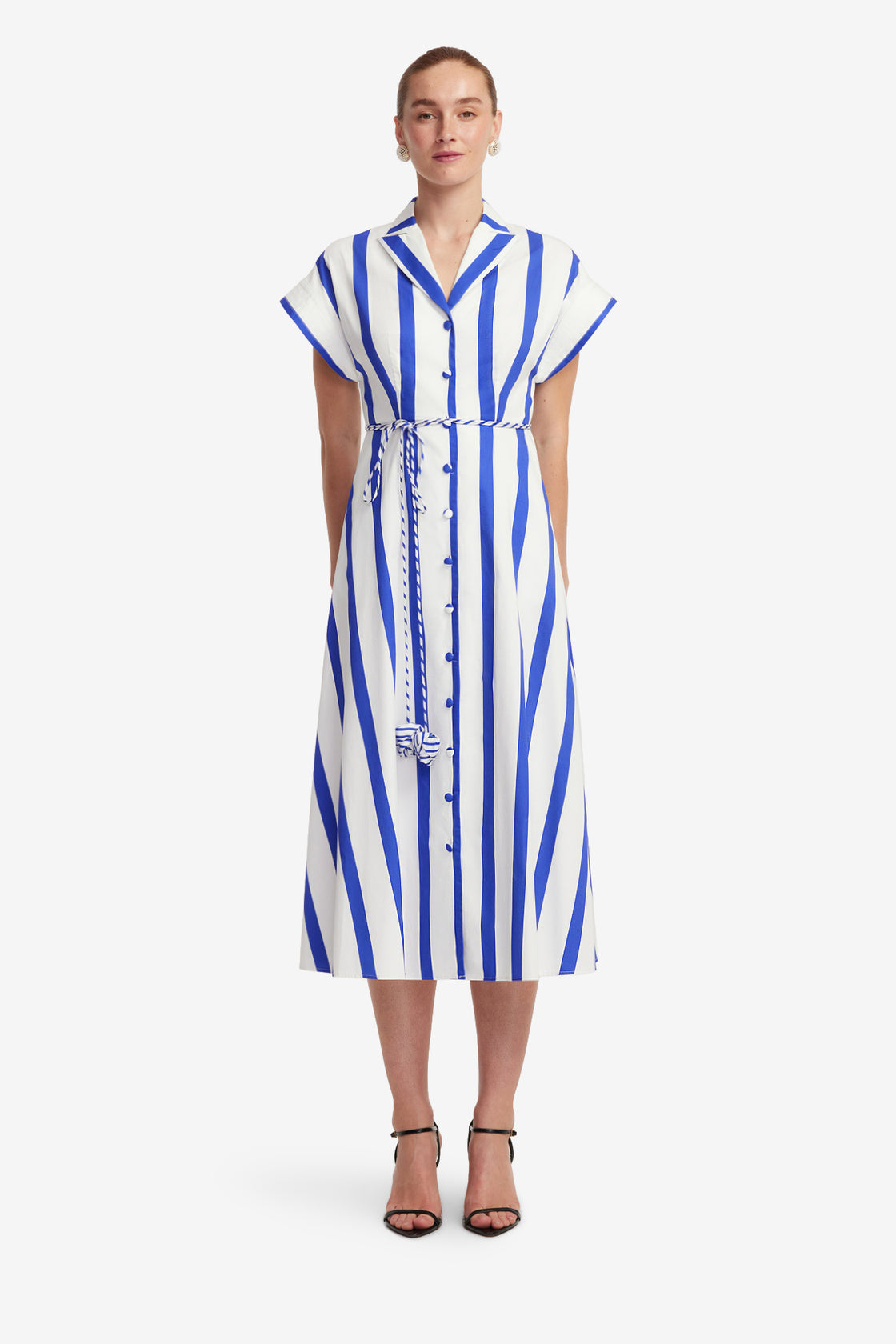 Exclusive LEO LIN Aubrey Striped Shirt Midi Dress - Navy