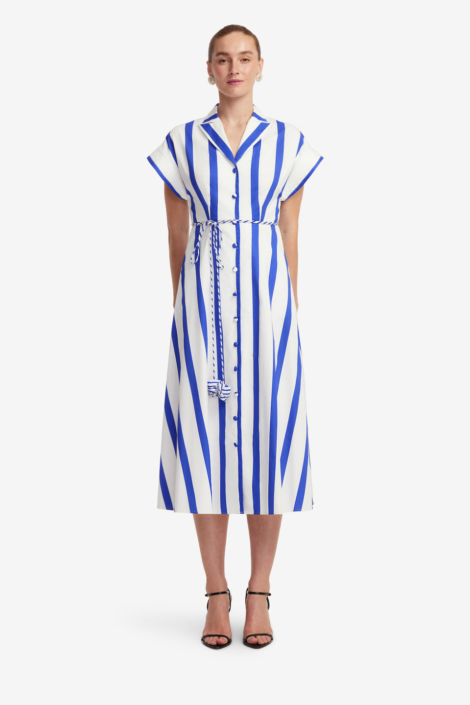 Exclusive LEO LIN Aubrey Striped Shirt Midi Dress - Navy