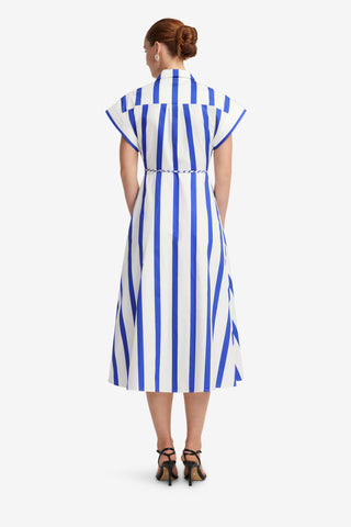Exclusive LEO LIN Aubrey Striped Shirt Midi Dress - Navy