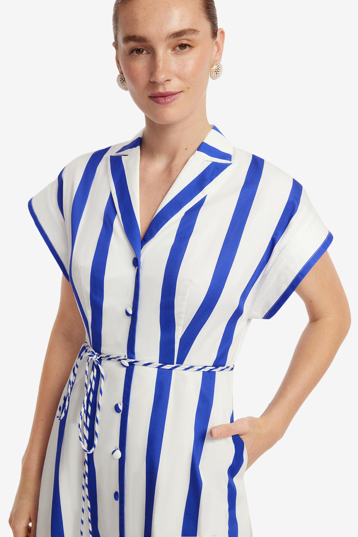Aubrey Striped Shirt Midi Dress - Navy – LEO LIN