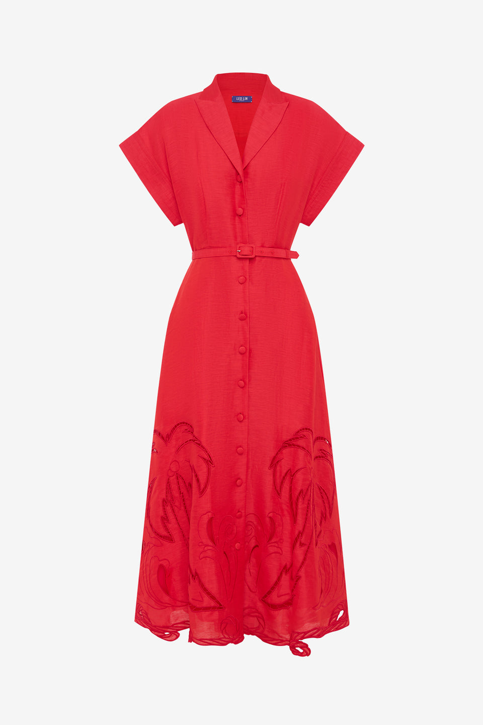 Exclusive LEO LIN Aubrey Palm Shirt Midi Dress - Scarlet